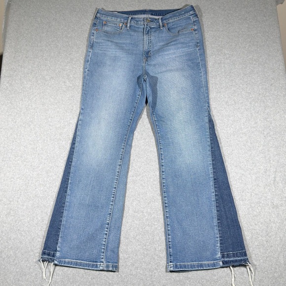 GAP Denim - Gap 70s Flare High Rise Jeans Womens 33 16R Blue Two Tone Colorblock Raw Hem